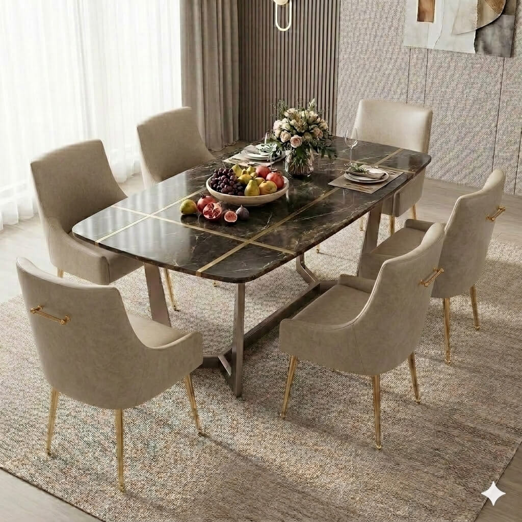 SEYNAR Modern Glam PU Leather Dining Chair or Vanity Chair Set of 2/4/6 with Rear Handle