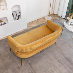 SEYNAR Modern 51'' Velvet Tufted Loveseat Open Back with Golden Metal Legs