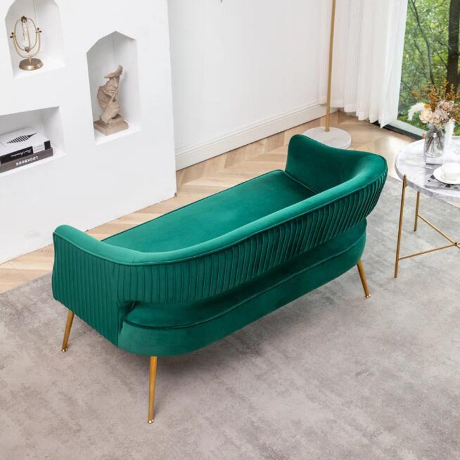 SEYNAR Modern 51'' Velvet Tufted Loveseat Open Back with Golden Metal Legs