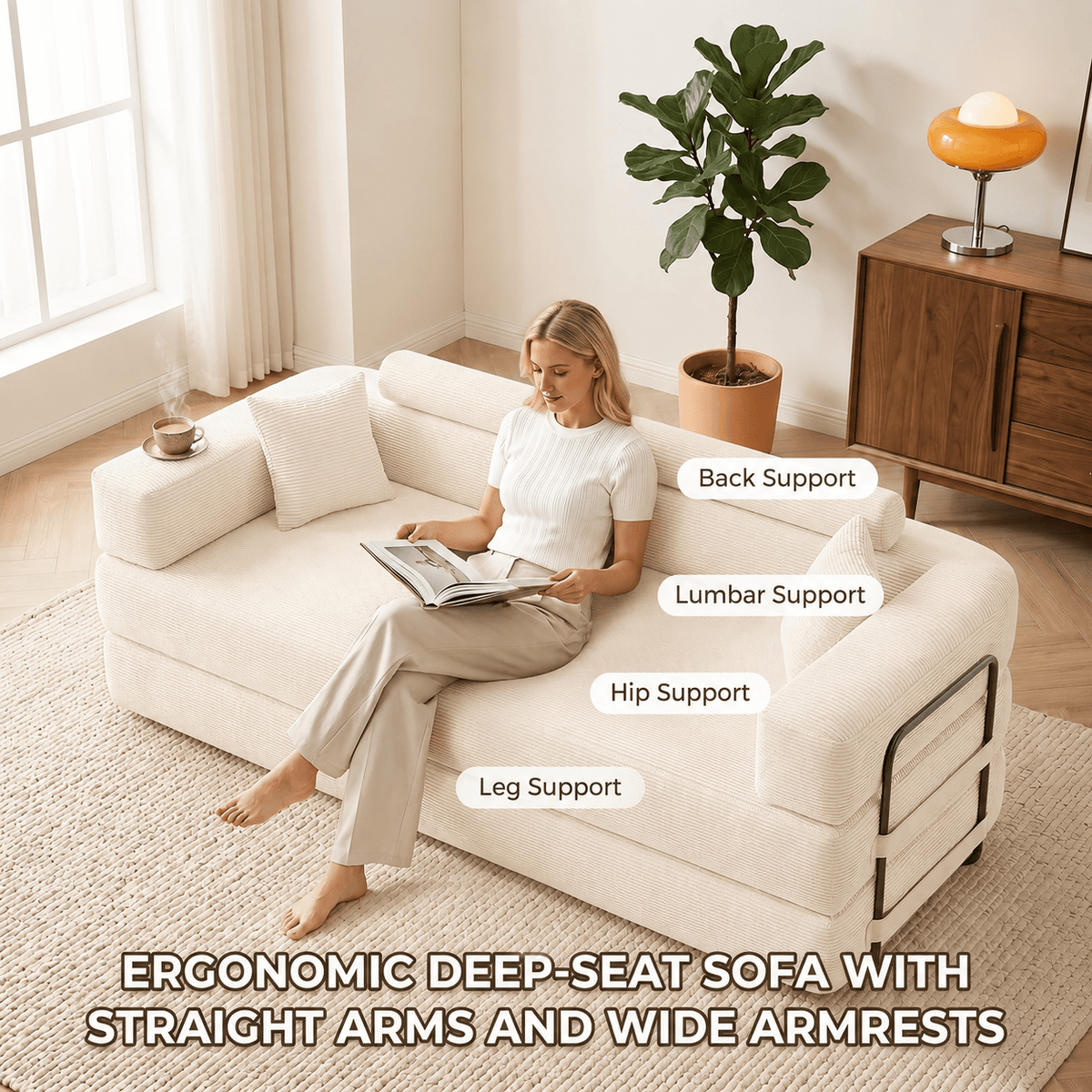 SEYNAR Corduroy Folding Sofa Bed, Memory Foam Compressed Sleeper Couch No Assembly