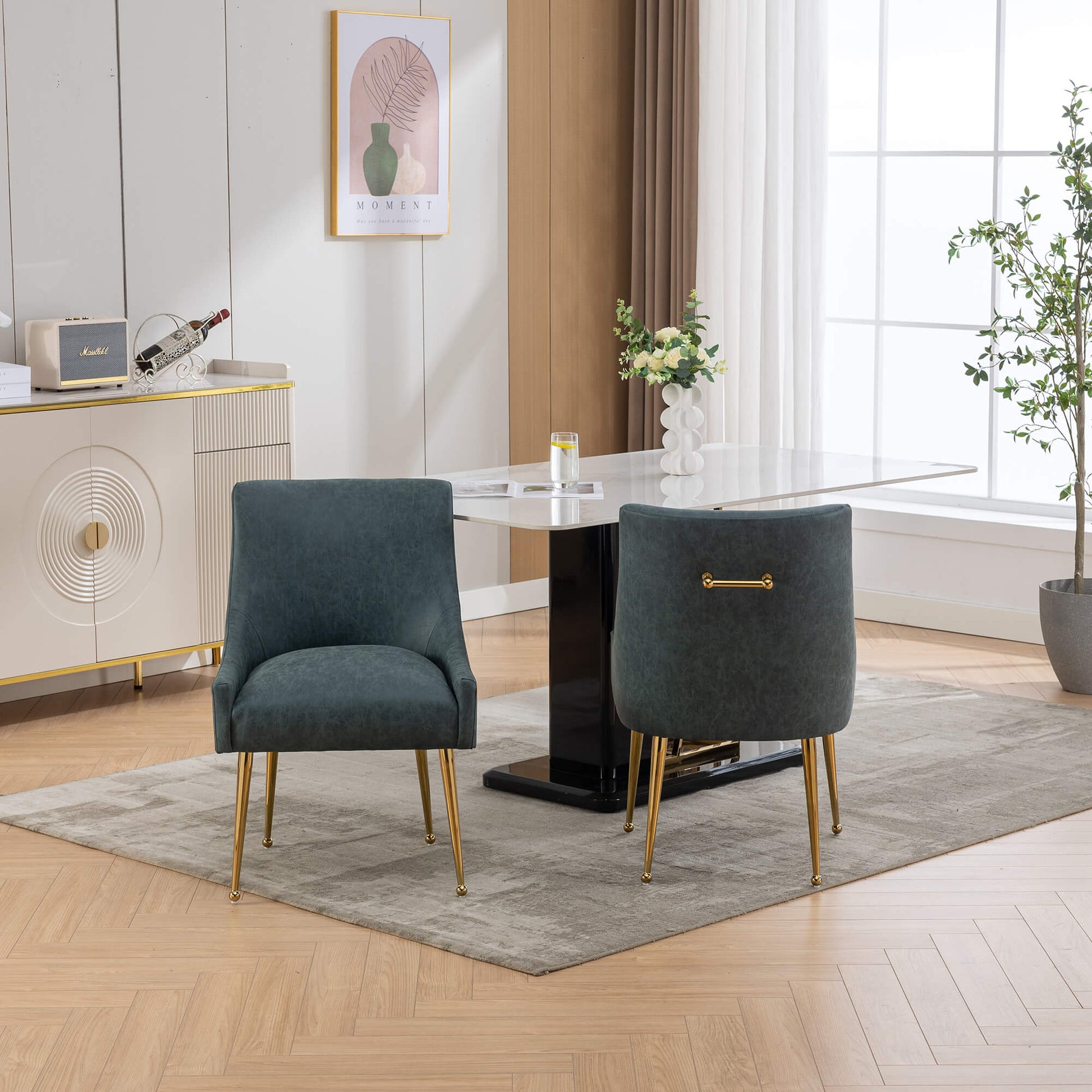 SEYNAR Modern Glam PU Leather Dining Chair or Vanity Chair Set of 2/4/6 with Rear Handle