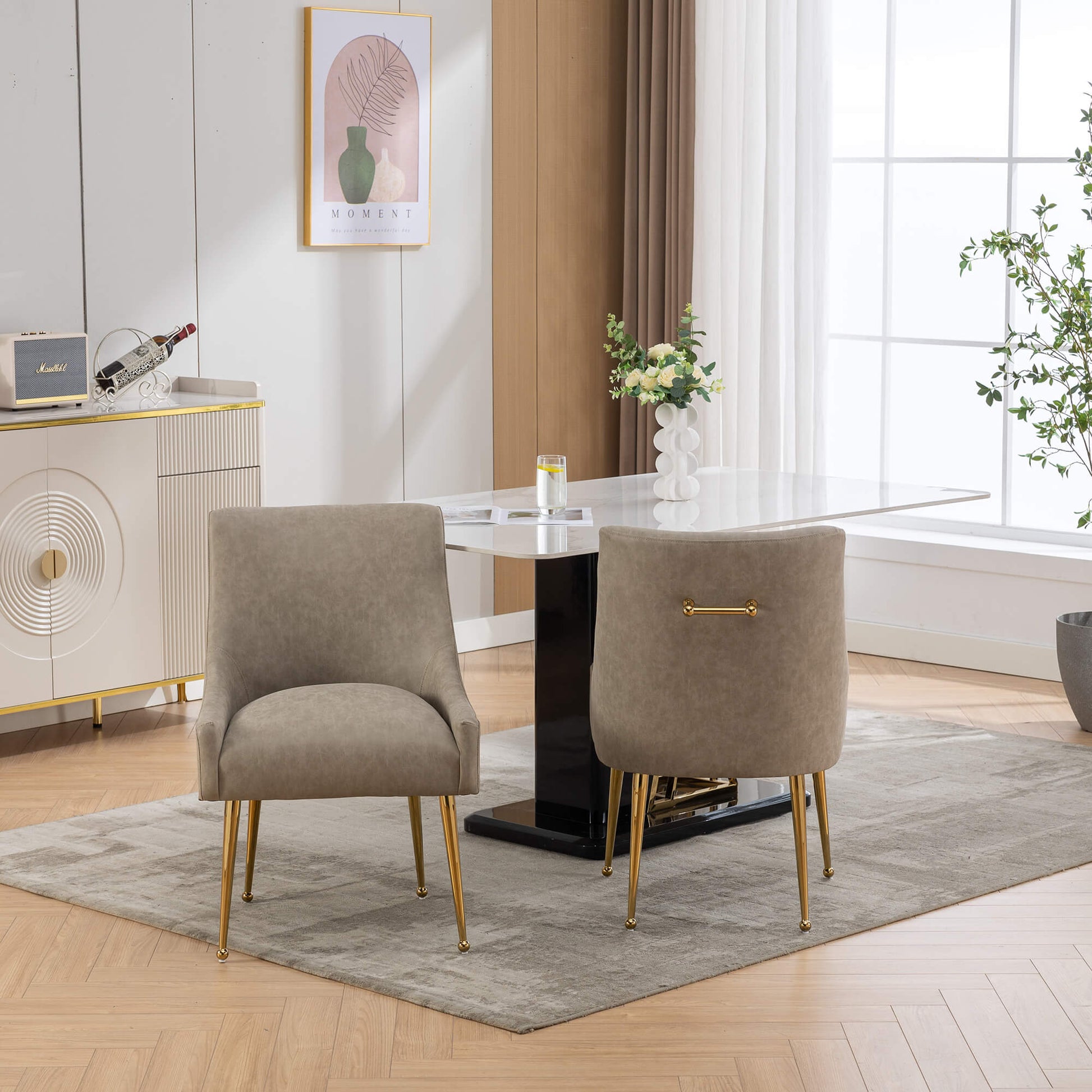 SEYNAR Modern Glam PU Leather Dining Chair or Vanity Chair Set of 2/4/6 with Rear Handle