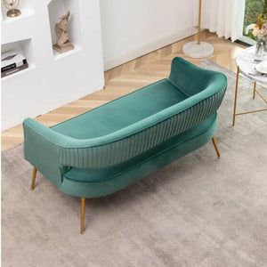 SEYNAR Modern 51'' Velvet Tufted Loveseat Open Back with Golden Metal Legs