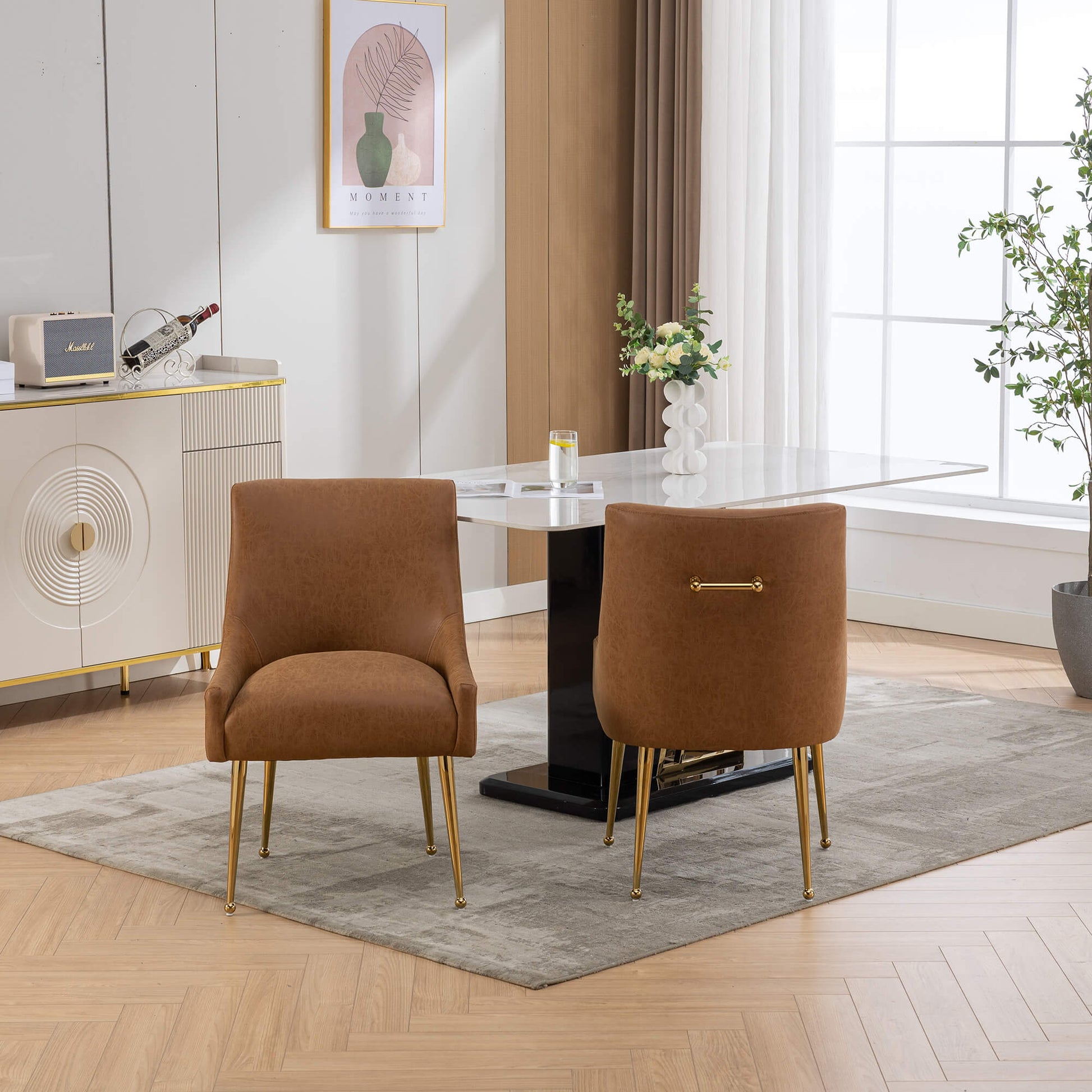 SEYNAR Modern Glam PU Leather Dining Chair or Vanity Chair Set of 2/4/6 with Rear Handle