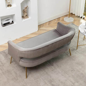 SEYNAR Modern 51'' Velvet Tufted Loveseat Open Back with Golden Metal Legs