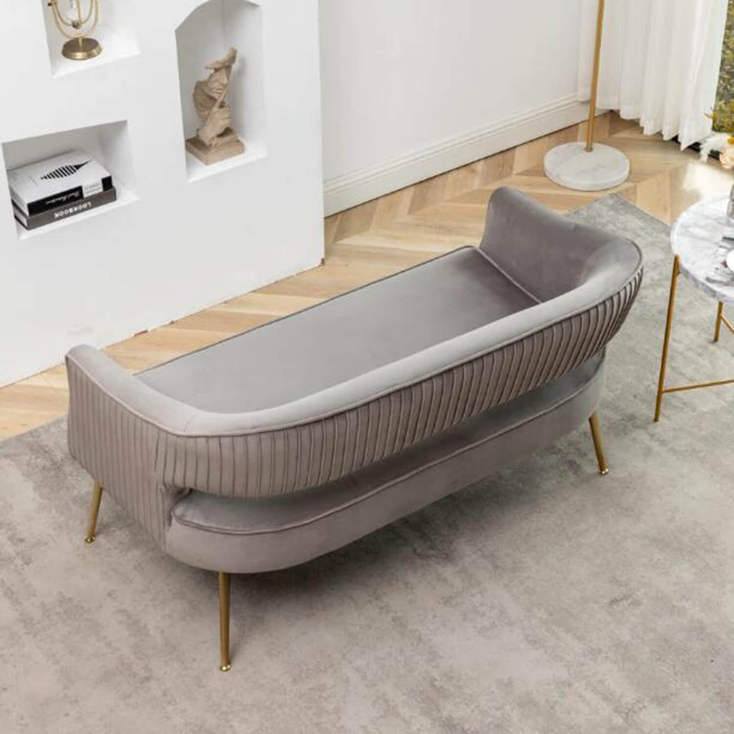 SEYNAR Modern 51'' Velvet Tufted Loveseat Open Back with Golden Metal Legs