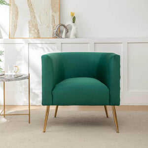 SEYNAR Mid-Century Modern Velvet Barrel Accent Chair, Round Upholstered Living Room Chair with Gold Finish Metal Base(Single/Set of 2)