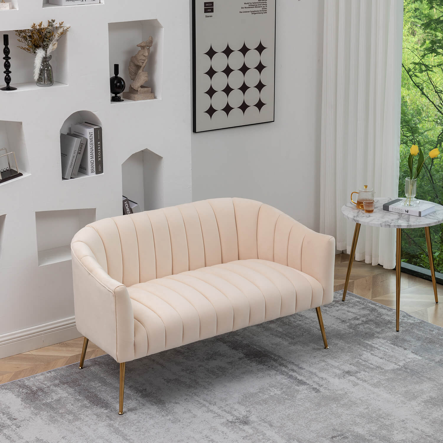 SEYNAR Modern Glam Comfy 50" Metal Legs Curved Sofa 2 Seaters Loveseat with Tufted Back