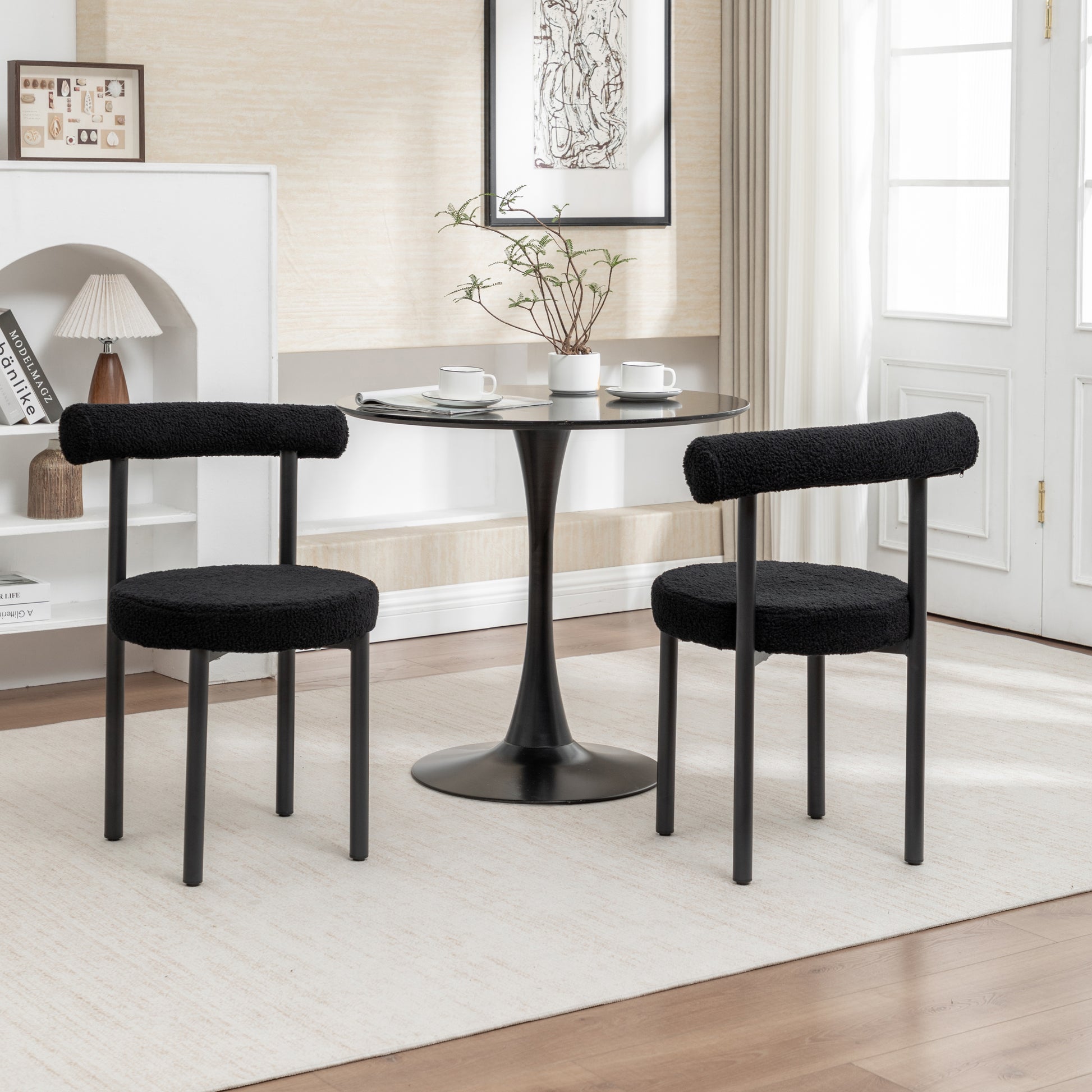 SEYNAR Modern Teddy Fabric Dining Chairs Set of 2/4/6, Minimalist Boucle Chairs