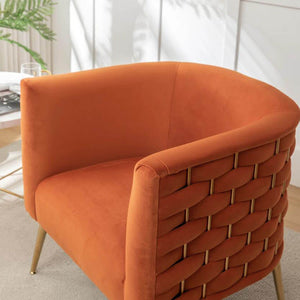 SEYNAR Mid-Century Modern Velvet Barrel Accent Chair, Round Upholstered Living Room Chair with Gold Finish Metal Base(Single/Set of 2)