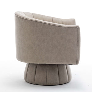 SEYNAR Mid-Century Swivel PU Leather Tufted Round Accent Barrel Chair