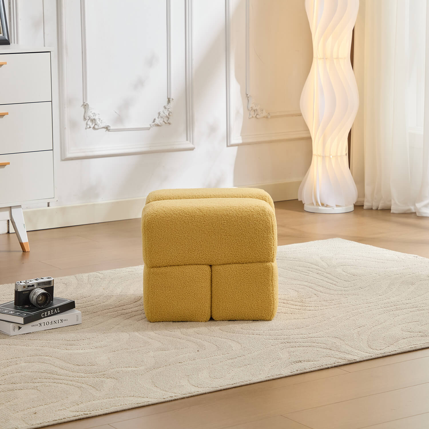 SEYNAR Modern 16.5''Faux Sherpa Square  Cube Otttoman