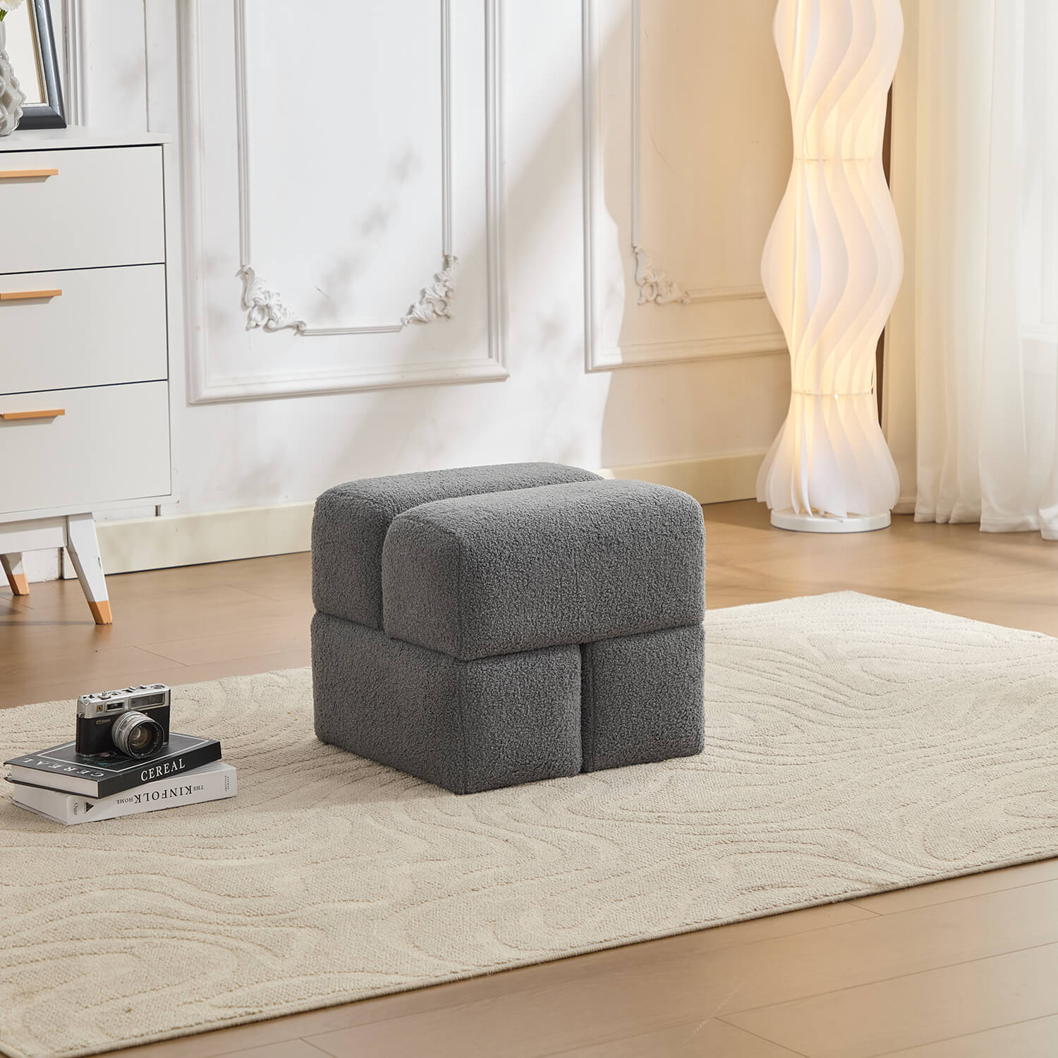 SEYNAR Modern 16.5''Faux Sherpa Square  Cube Otttoman