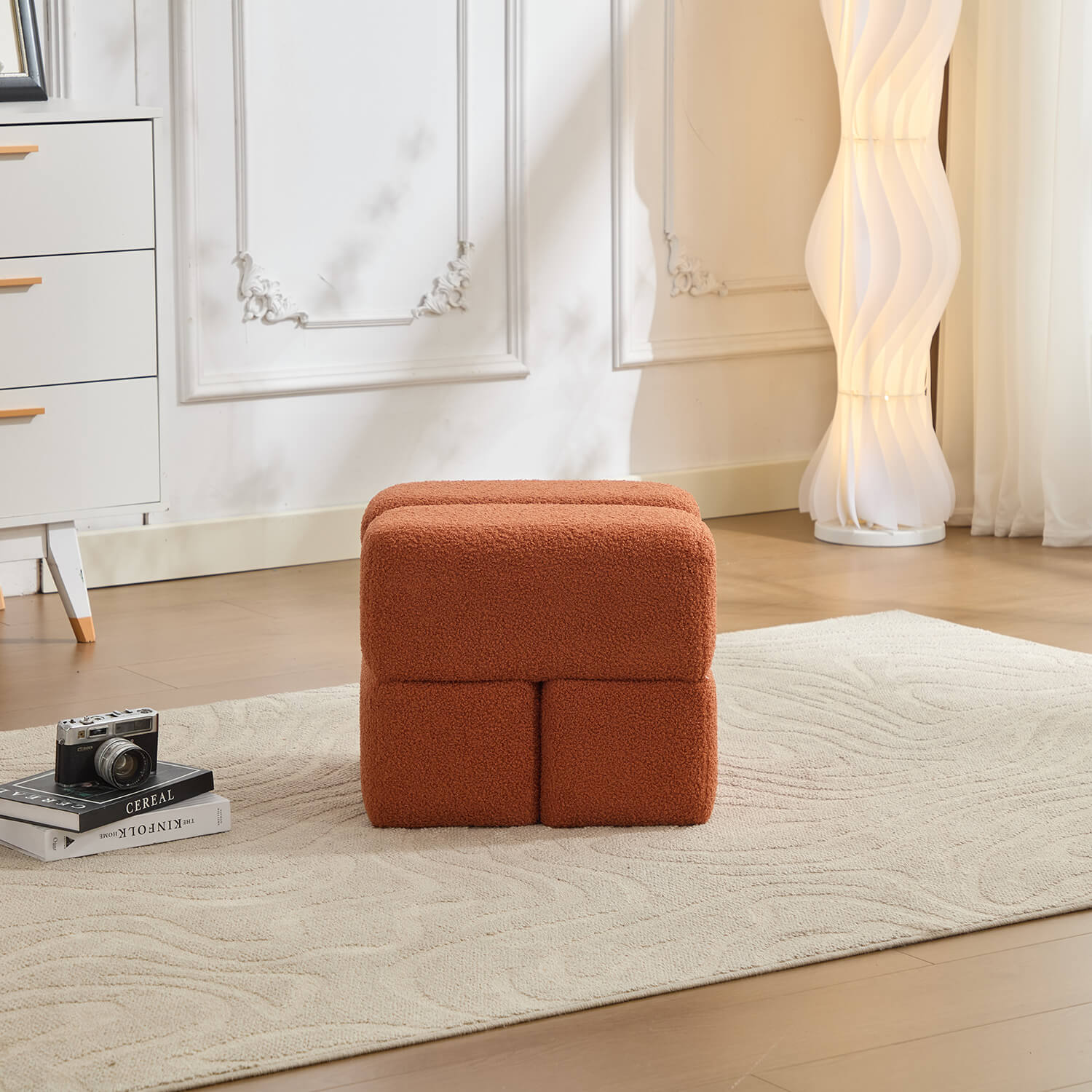 SEYNAR Modern 16.5''Faux Sherpa Square  Cube Otttoman