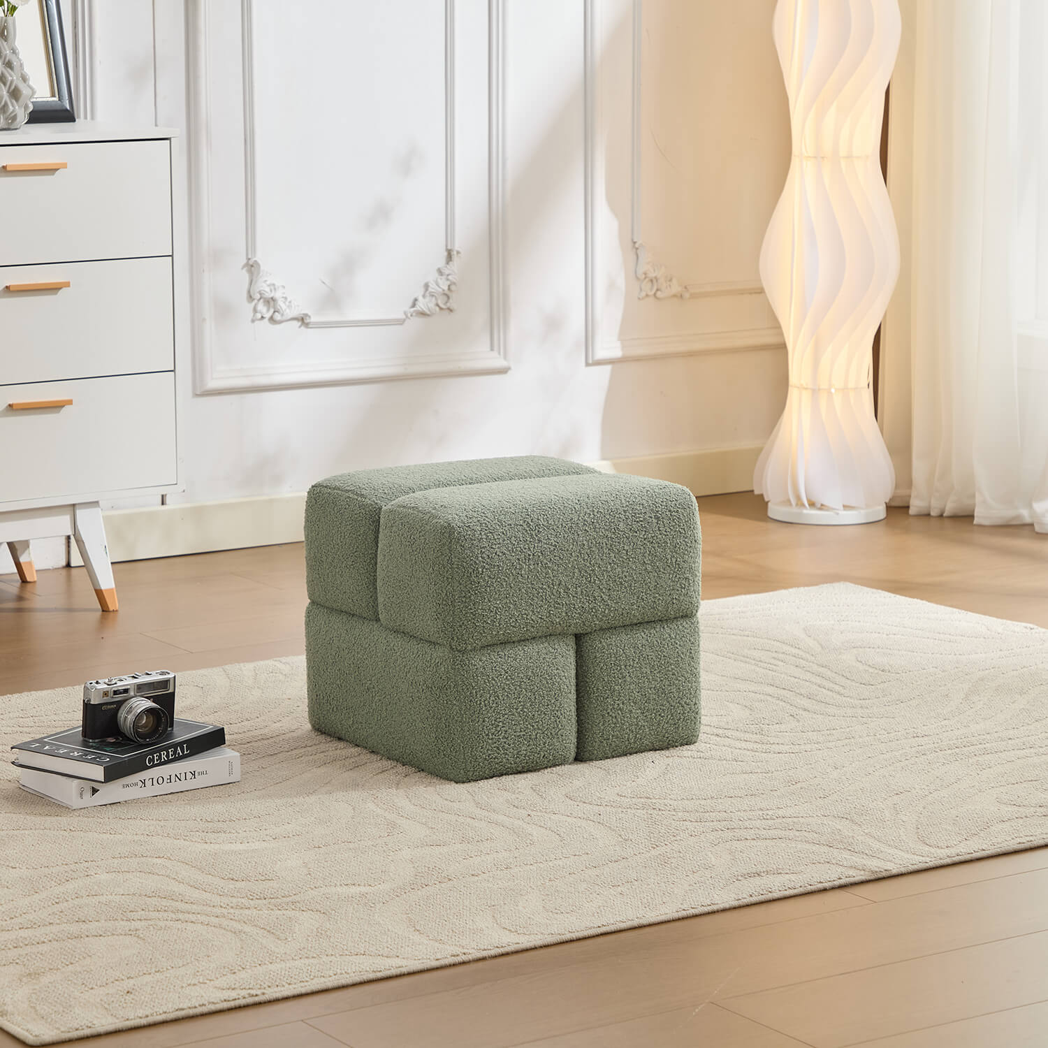 SEYNAR Modern 16.5''Faux Sherpa Square  Cube Otttoman