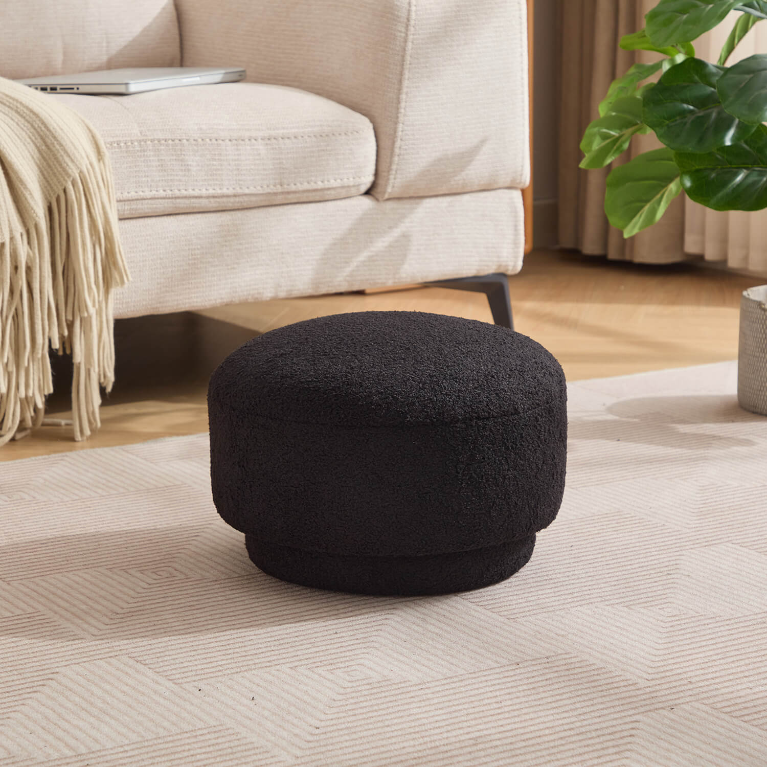 SEYNAR Modern Teddy Upholstered Mushroom Shape Ottoman