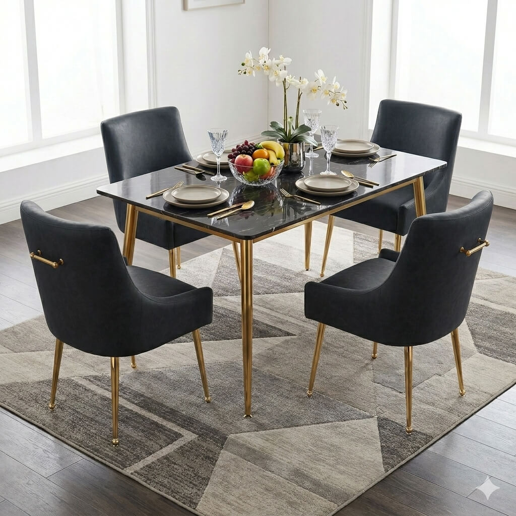 SEYNAR Modern Glam PU Leather Dining Chair or Vanity Chair Set of 2/4/6 with Rear Handle