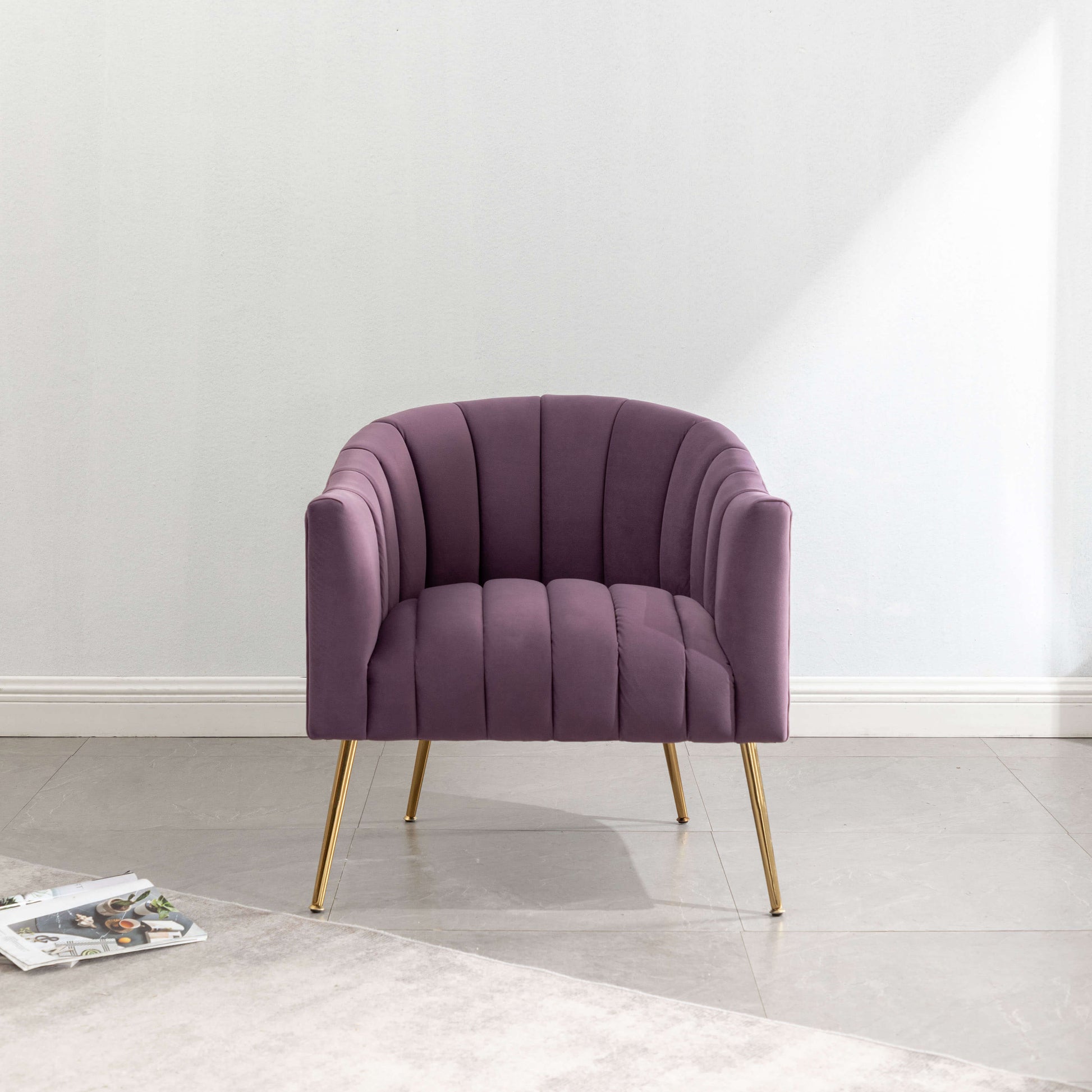 SEYNAR Modern Velvet Accent Chair,Round Upholstered Barrel Chair for Living Room