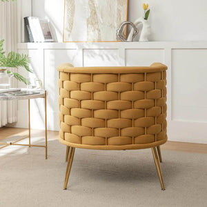 SEYNAR Mid-Century Modern Velvet Barrel Accent Chair, Round Upholstered Living Room Chair with Gold Finish Metal Base(Single/Set of 2)