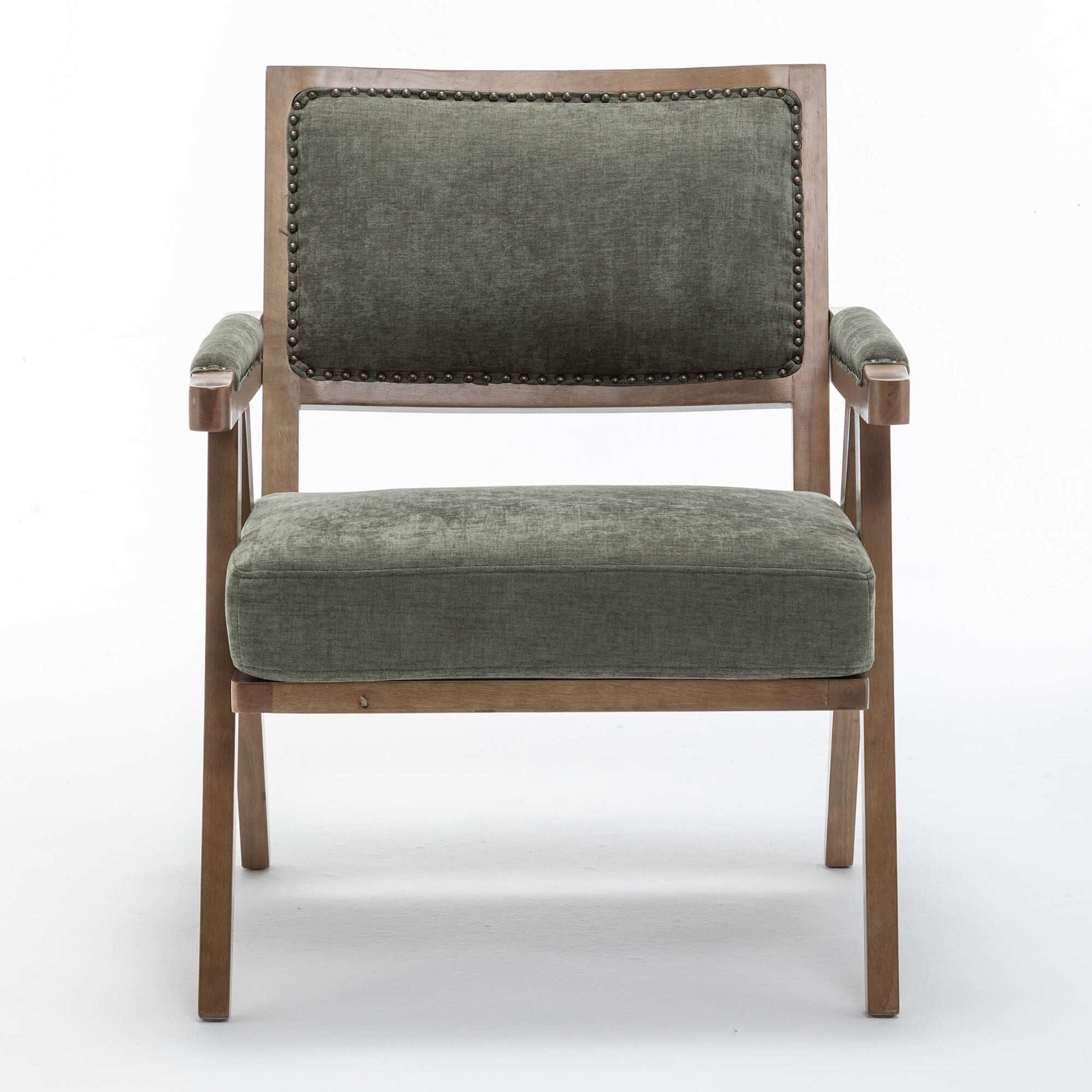SEYNAR Rustic Mid-Century Chenille Accent Chair with Nailhead Trim and Wood Frame(Single/Set of 2)