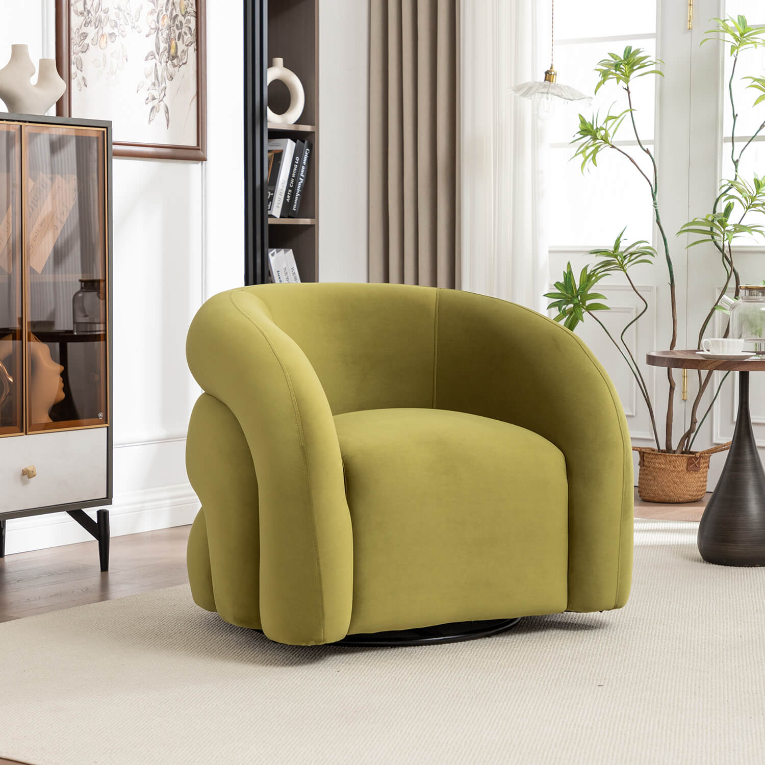 SEYNAR Modern Glam Velvet 360 Degree Swivel Accent Armchair with Tufted Back