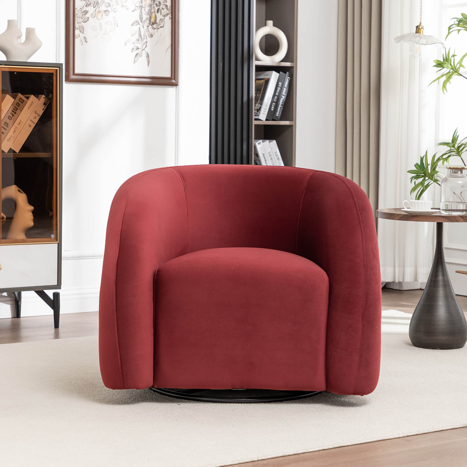 SEYNAR Modern Glam Velvet 360 Degree Swivel Accent Armchair with Tufted Back