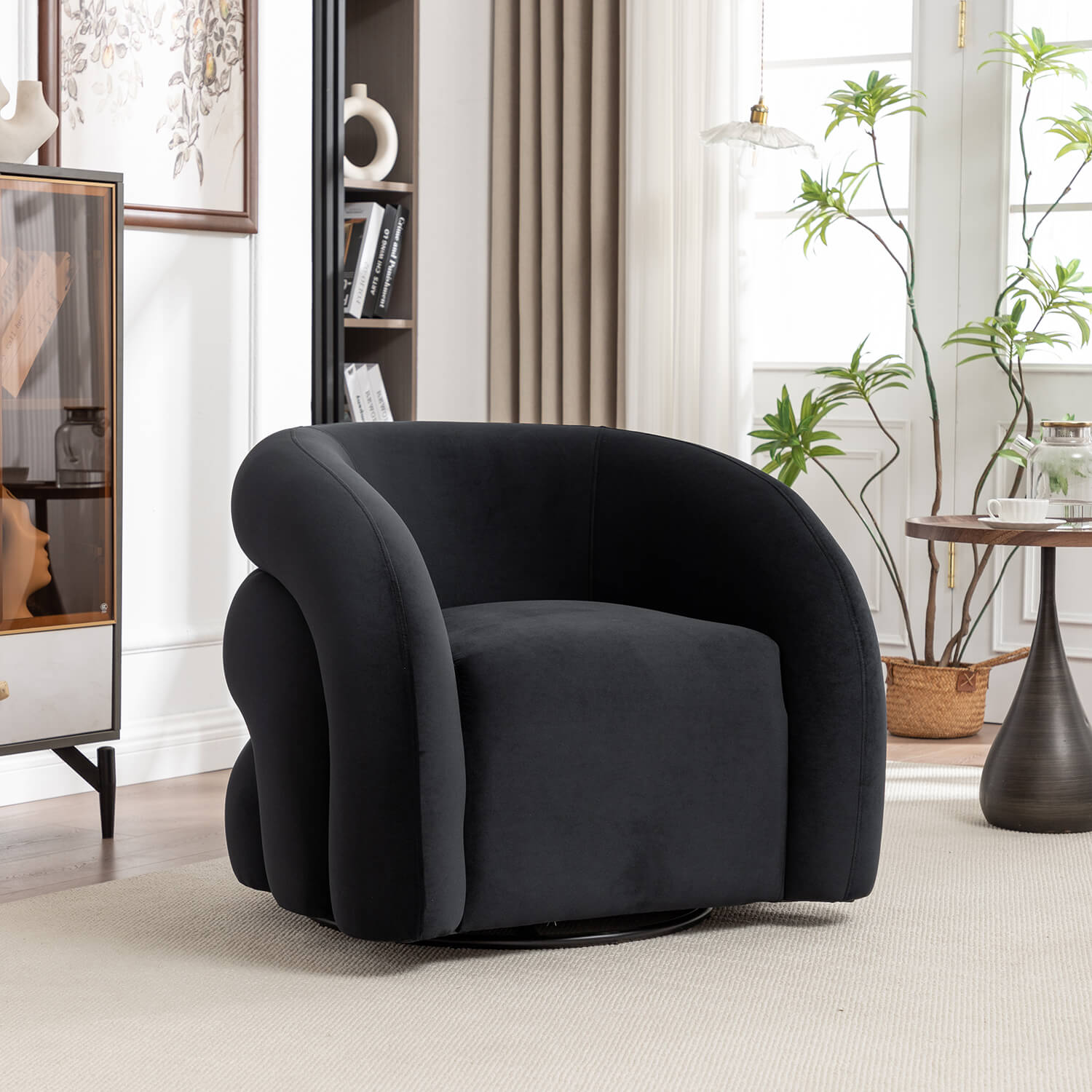 SEYNAR Modern Glam Velvet 360 Degree Swivel Accent Armchair with Tufted Back