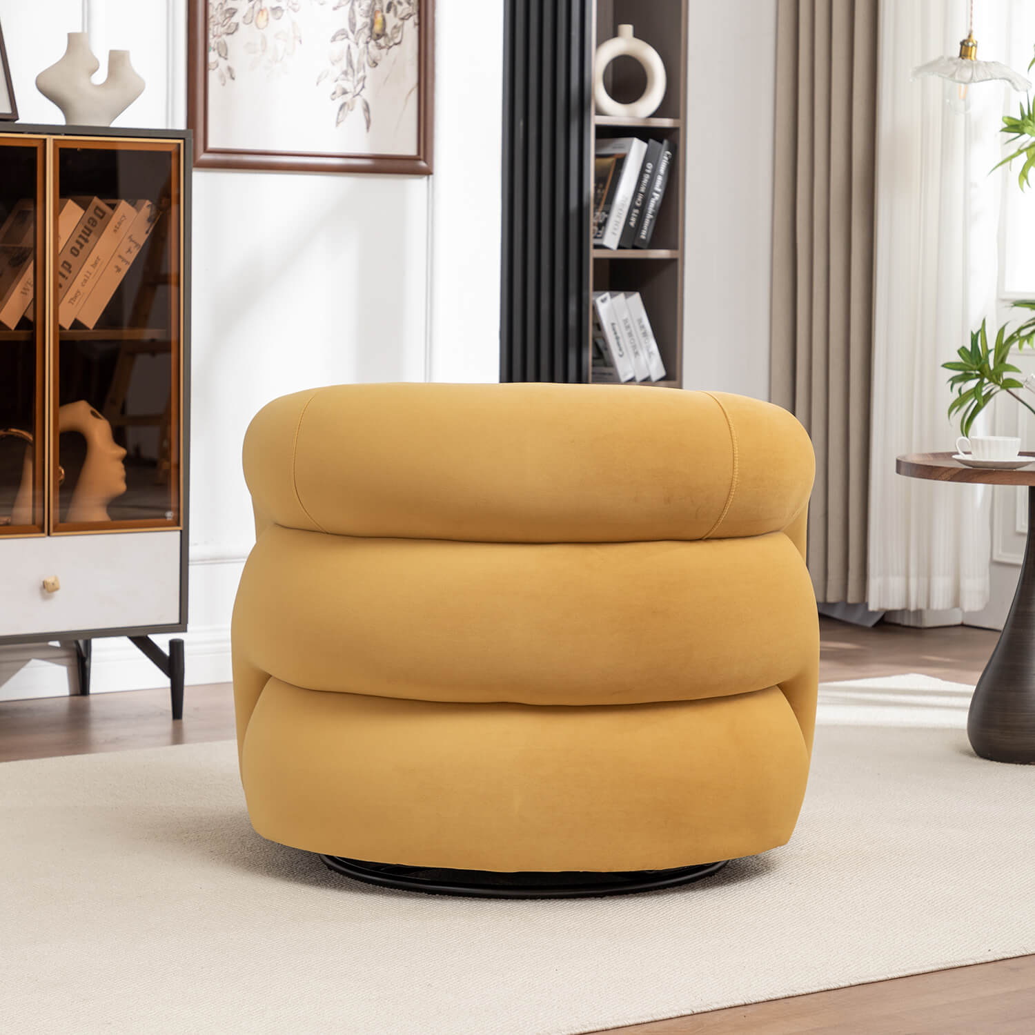 SEYNAR Modern Glam Velvet 360 Degree Swivel Accent Armchair with Tufted Back