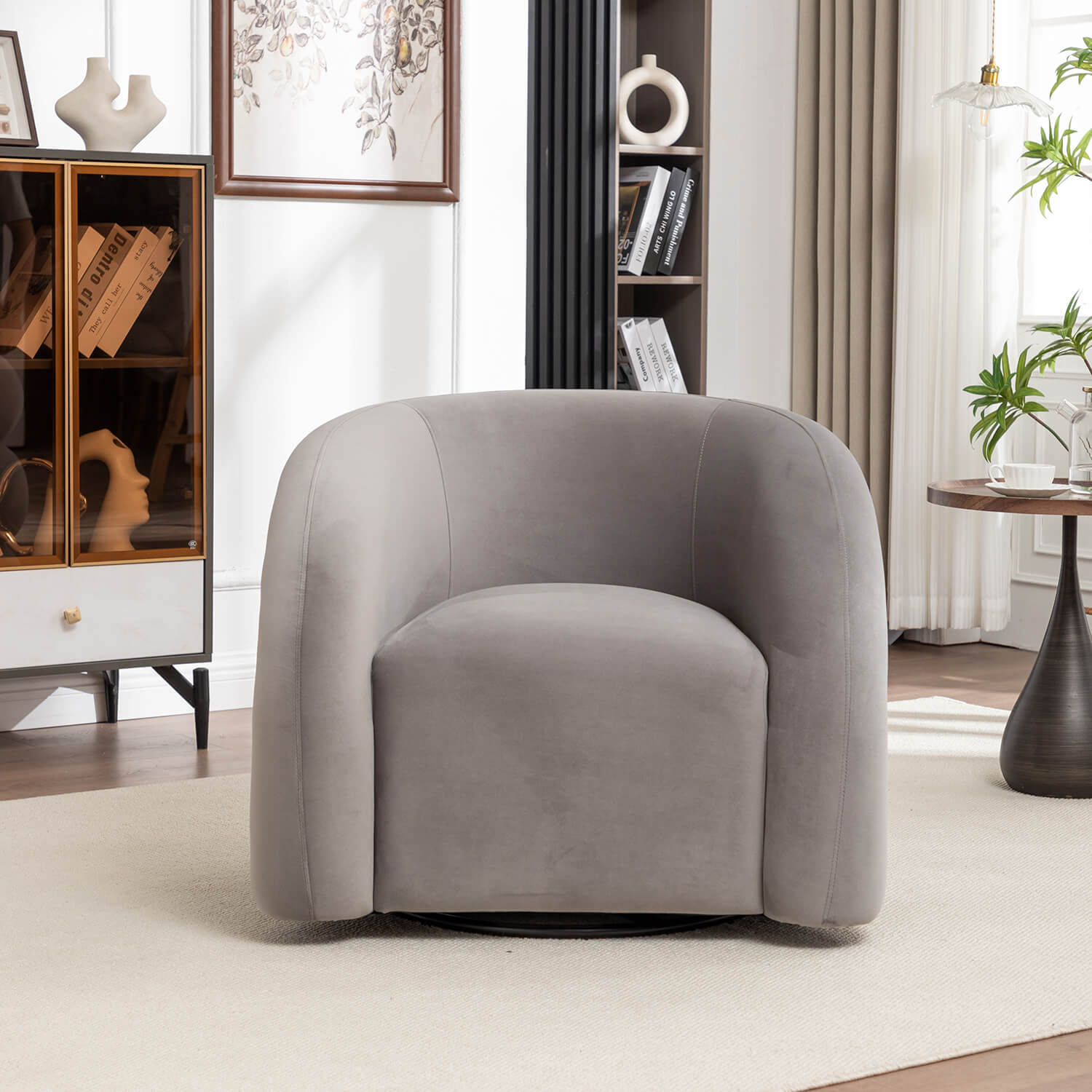 SEYNAR Modern Glam Velvet 360 Degree Swivel Accent Armchair with Tufted Back