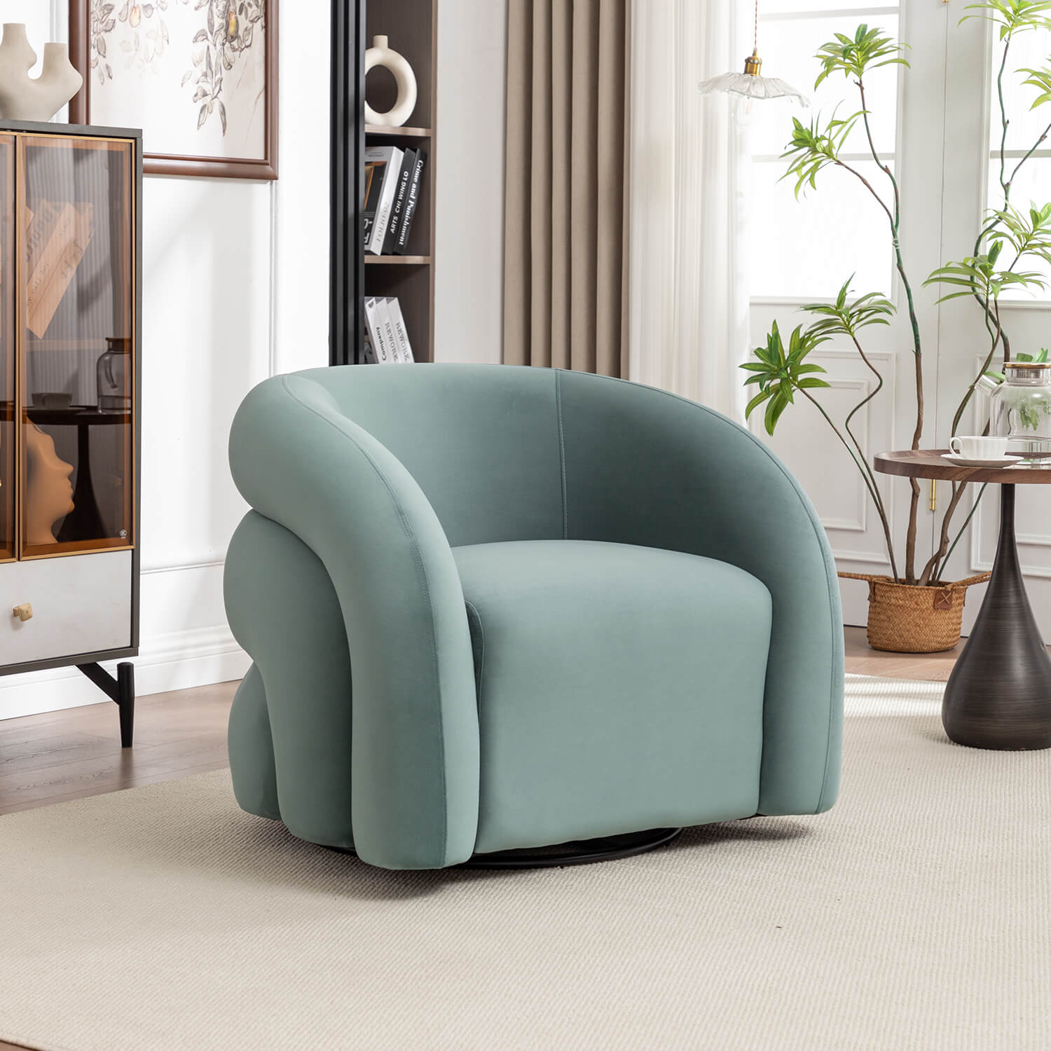 SEYNAR Modern Glam Velvet 360 Degree Swivel Accent Armchair with Tufted Back