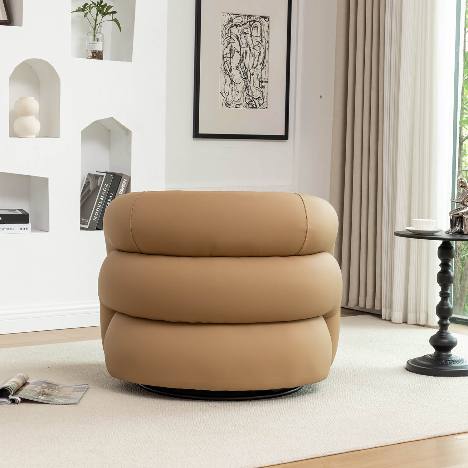 SEYNAR Modern Glam PU Leather 360 Degree Swivel Accent Armchair with Metal Base
