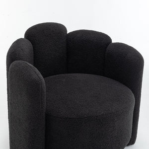SEYNAR Modern Glam Faux Sherpa Upholstered Round Accent Chair with Flower Shaped Back Design(Single/Set of 2)