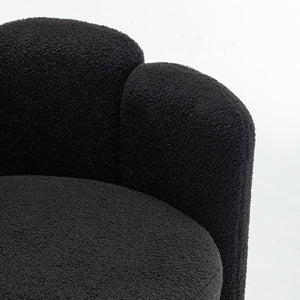 SEYNAR Modern Glam Faux Sherpa Upholstered Round Accent Chair with Flower Shaped Back Design(Single/Set of 2)