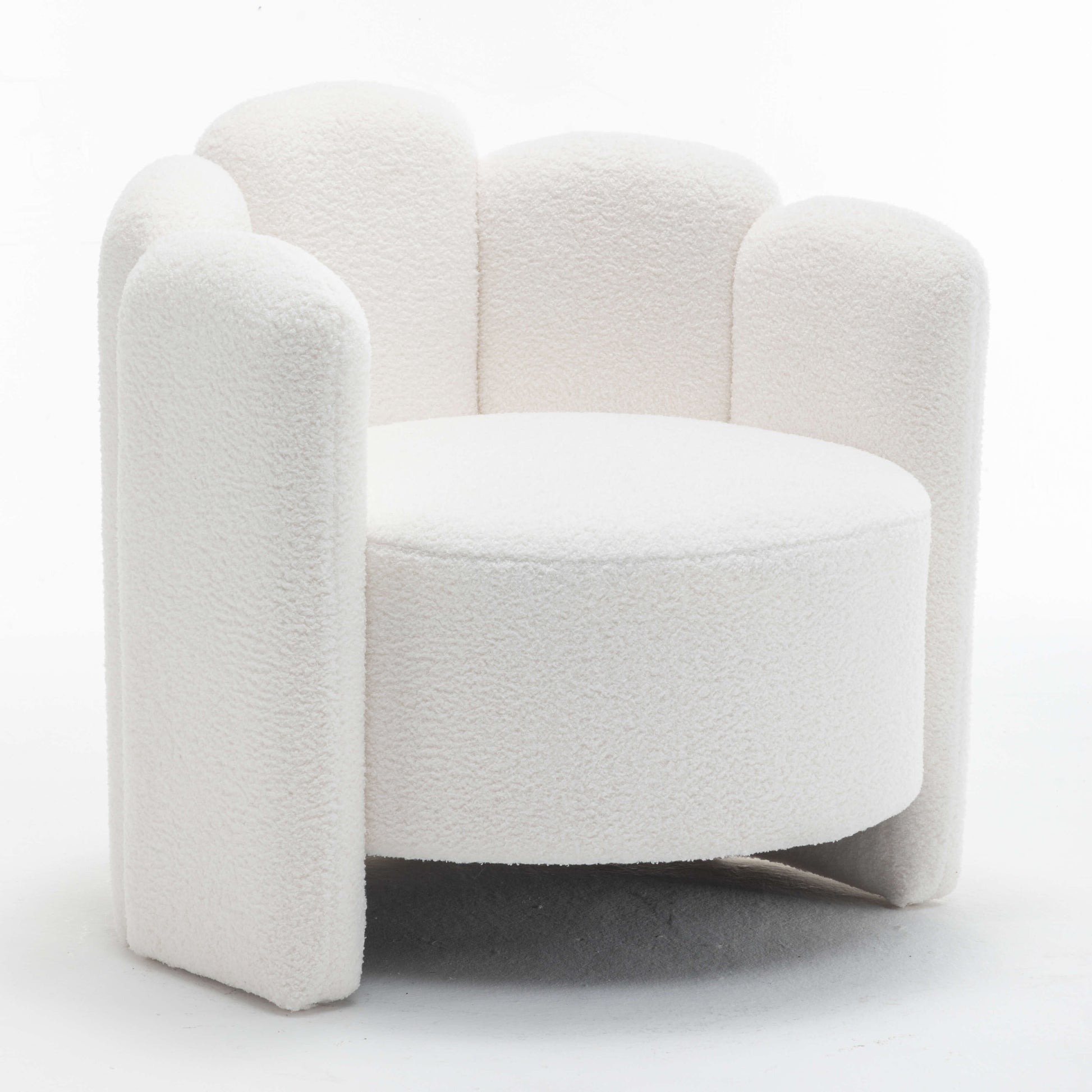 SEYNAR Modern Glam Faux Sherpa Upholstered Round Accent Chair with Flower Shaped Back Design(Single/Set of 2)