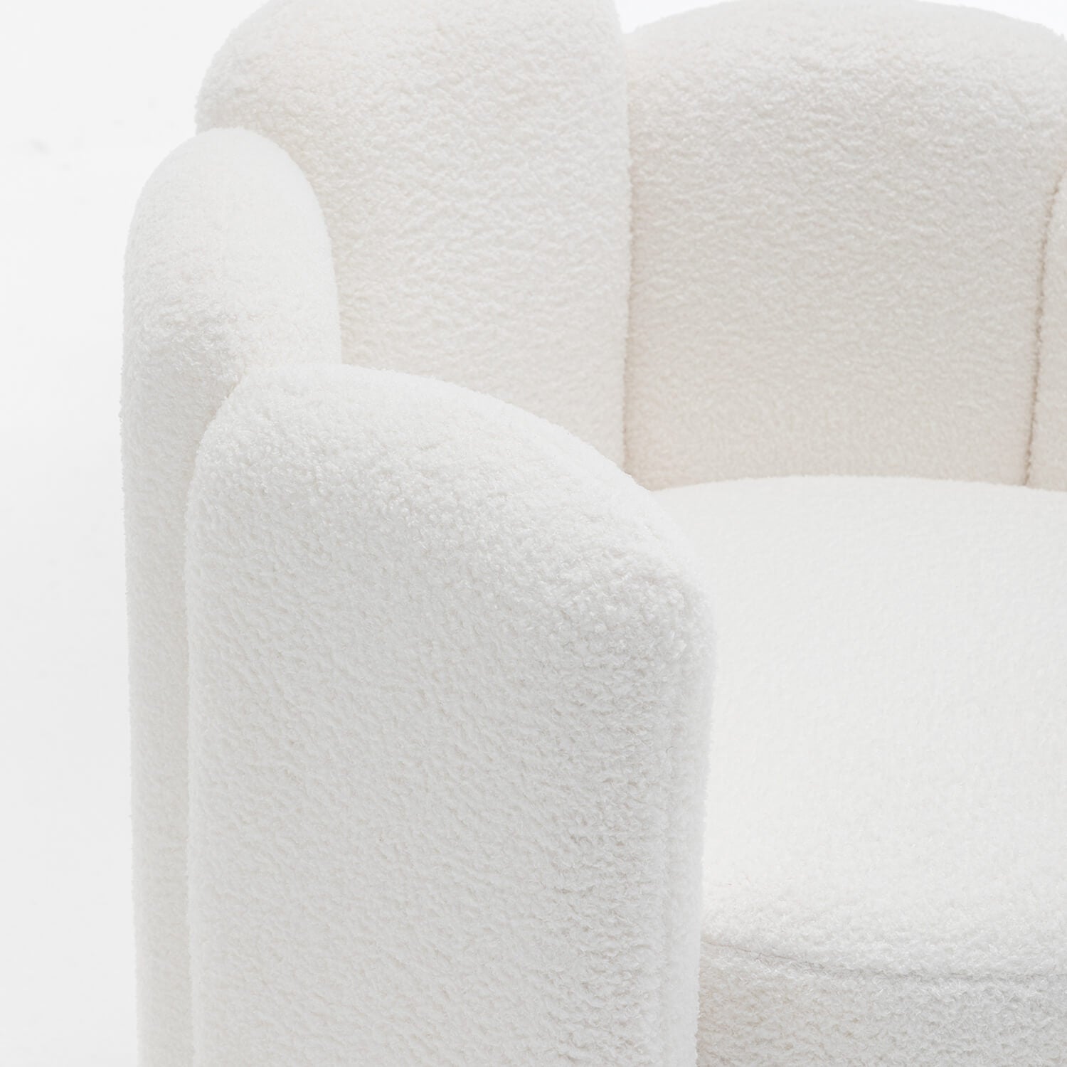 SEYNAR Modern Glam Faux Sherpa Upholstered Round Accent Chair with Flower Shaped Back Design(Single/Set of 2)