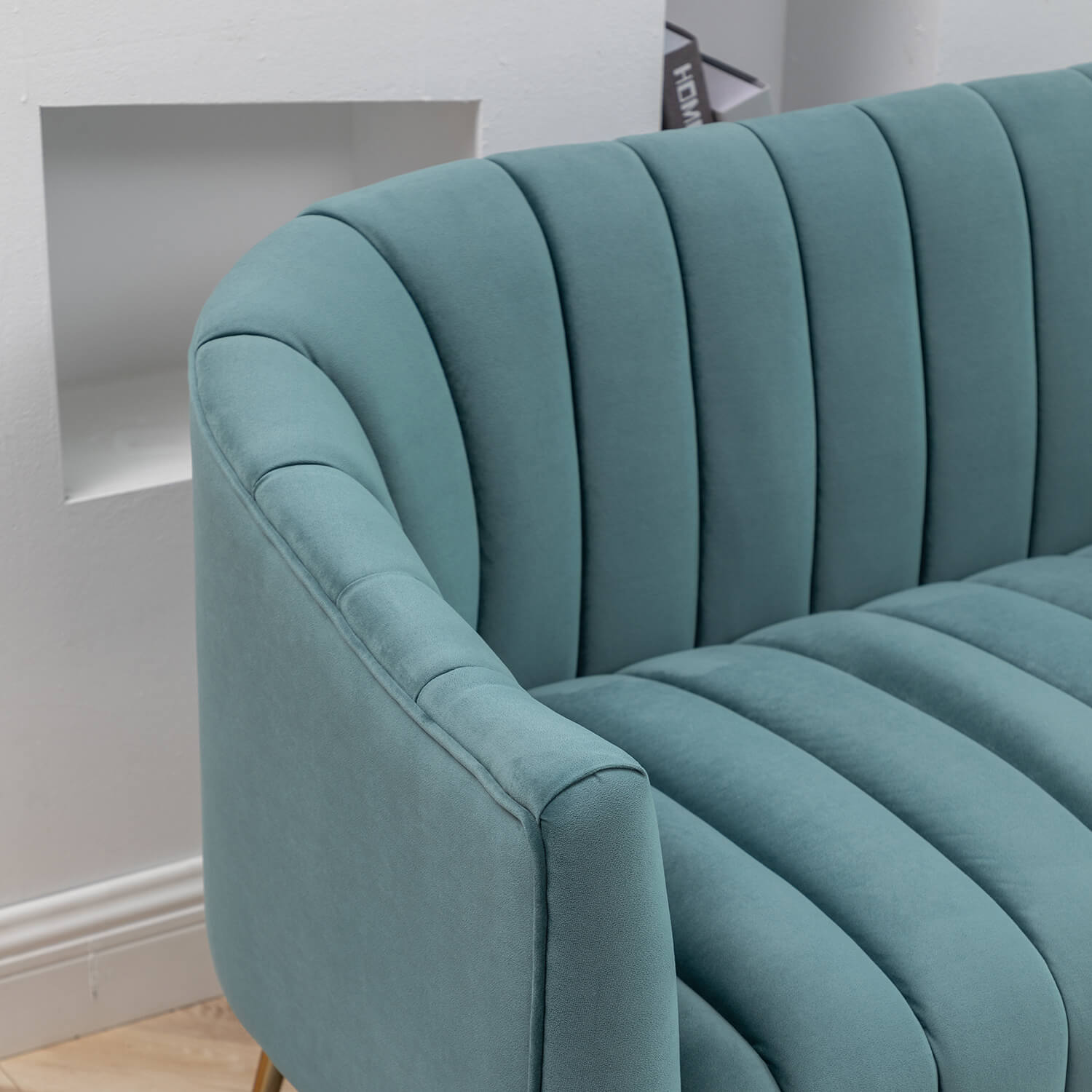 SEYNAR Modern Glam Comfy 50" Metal Legs Curved Sofa 2 Seaters Loveseat with Tufted Back