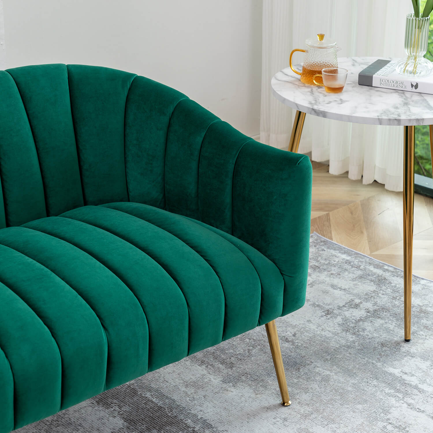 SEYNAR Modern Glam Comfy 50" Metal Legs Curved Sofa 2 Seaters Loveseat with Tufted Back