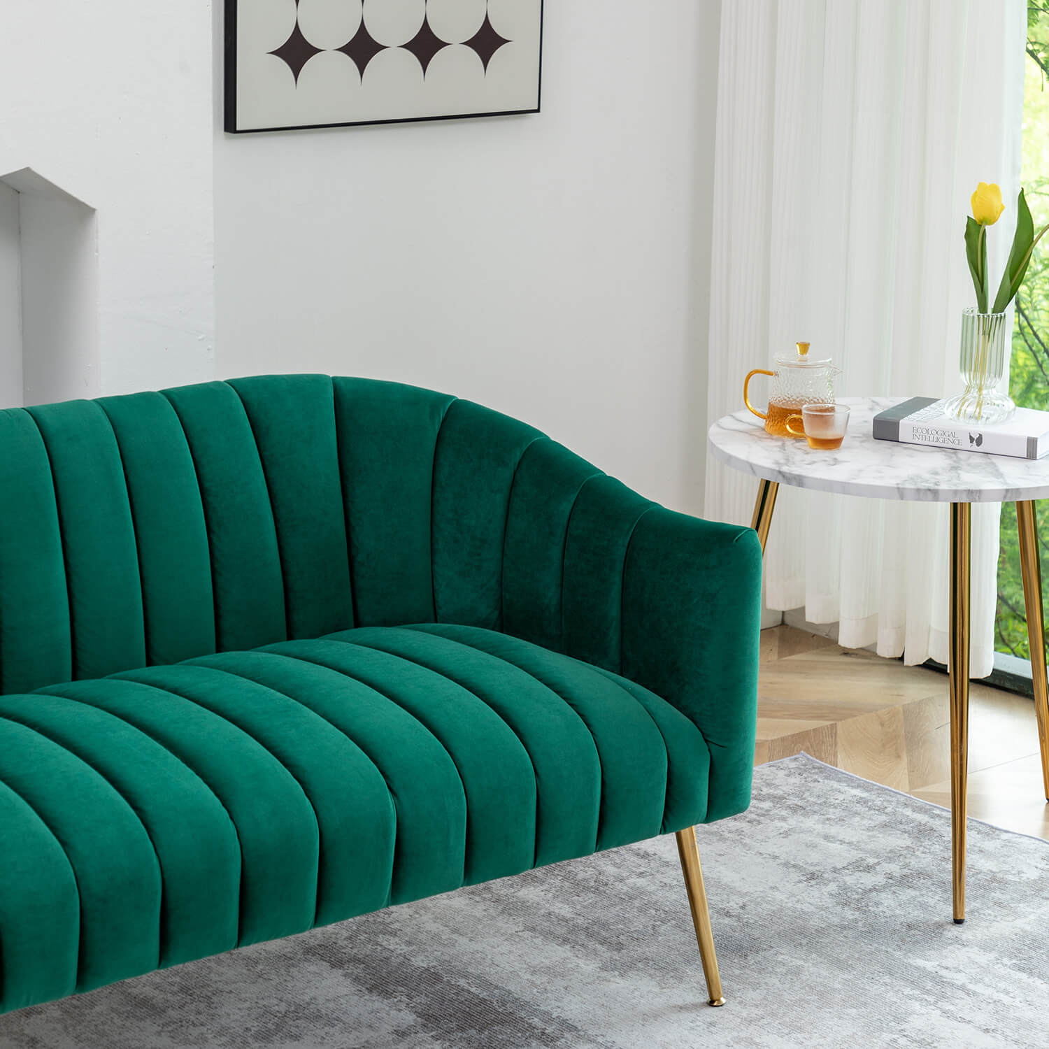 SEYNAR Modern Glam Comfy 50" Metal Legs Curved Sofa 2 Seaters Loveseat with Tufted Back