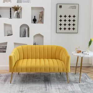 SEYNAR Modern Glam Comfy 50" Metal Legs Curved Sofa 2 Seaters Loveseat with Tufted Back