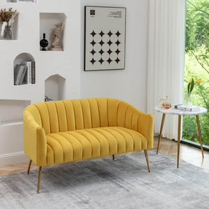 SEYNAR Modern Glam Comfy 50" Metal Legs Curved Sofa 2 Seaters Loveseat with Tufted Back