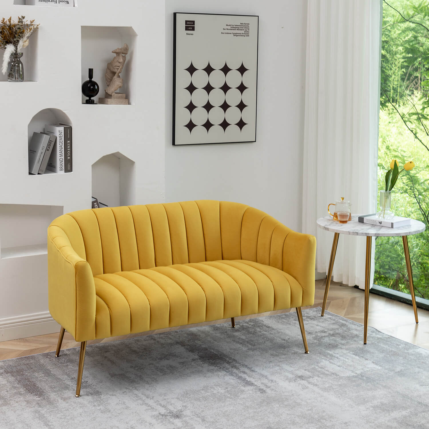 SEYNAR Modern Glam Comfy 50" Metal Legs Curved Sofa 2 Seaters Loveseat with Tufted Back