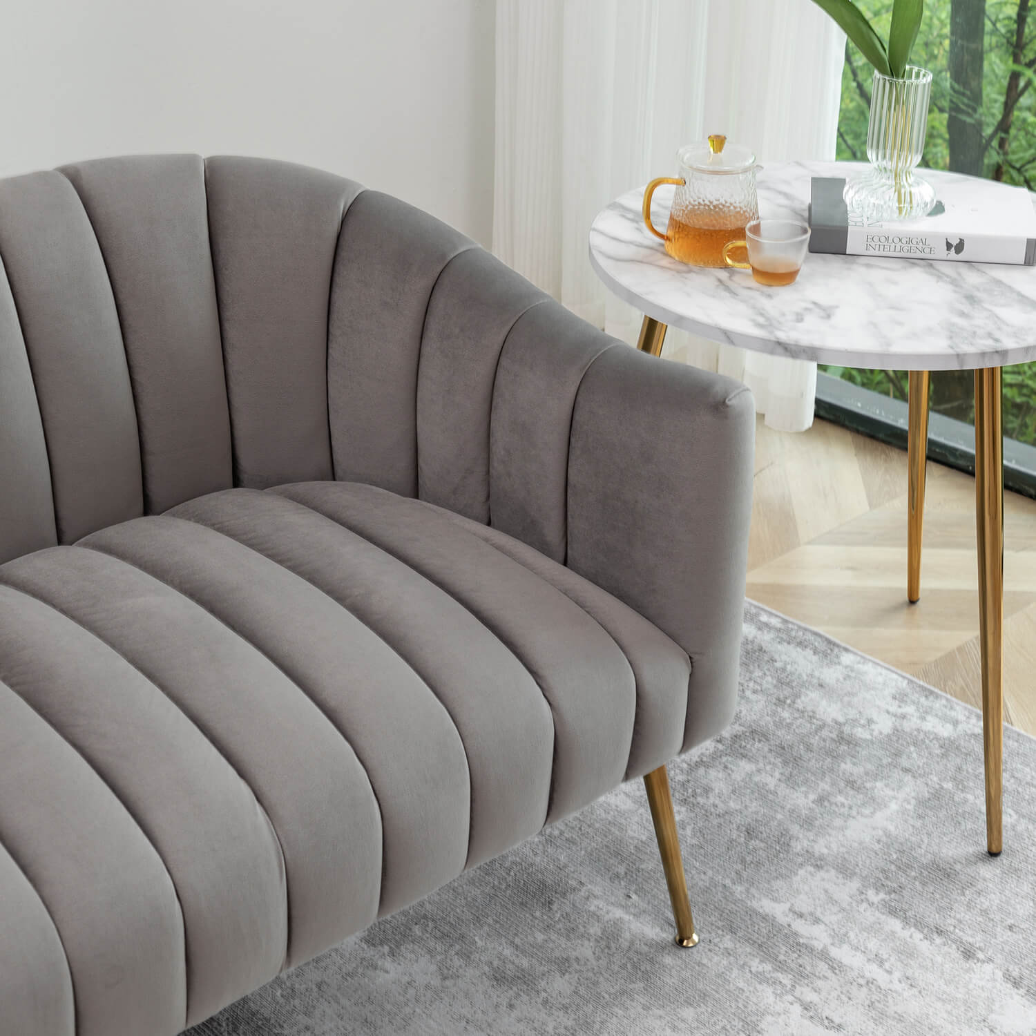 SEYNAR Modern Glam Comfy 50" Metal Legs Curved Sofa 2 Seaters Loveseat with Tufted Back