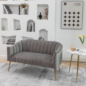 SEYNAR Modern Glam Comfy 50" Metal Legs Curved Sofa 2 Seaters Loveseat with Tufted Back