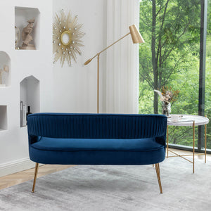 SEYNAR Modern 51'' Velvet Tufted Loveseat Open Back with Golden Metal Legs