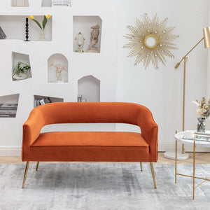 SEYNAR Modern 51'' Velvet Tufted Loveseat Open Back with Golden Metal Legs