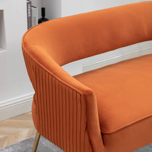 SEYNAR Modern 51'' Velvet Tufted Loveseat Open Back with Golden Metal Legs