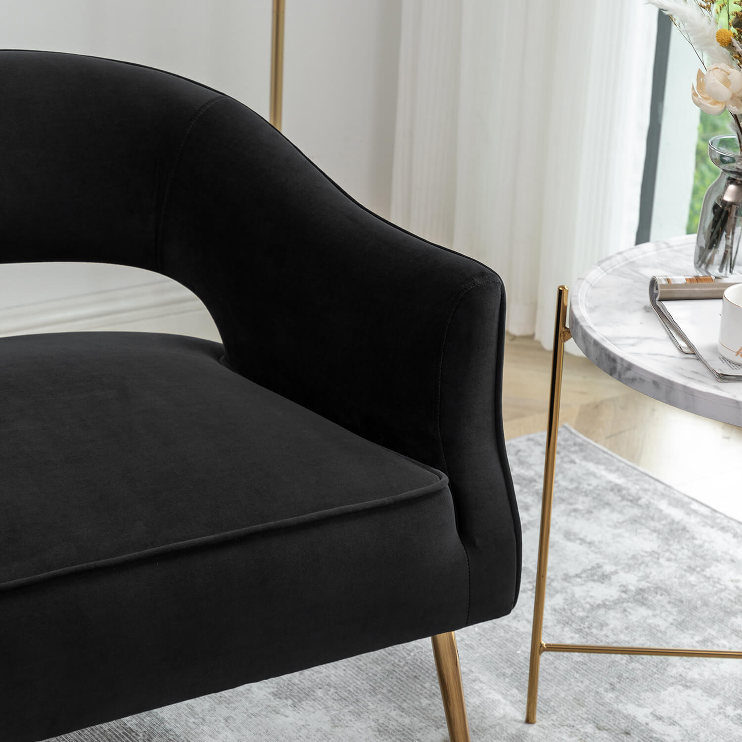SEYNAR Modern 51'' Velvet Tufted Loveseat Open Back with Golden Metal Legs