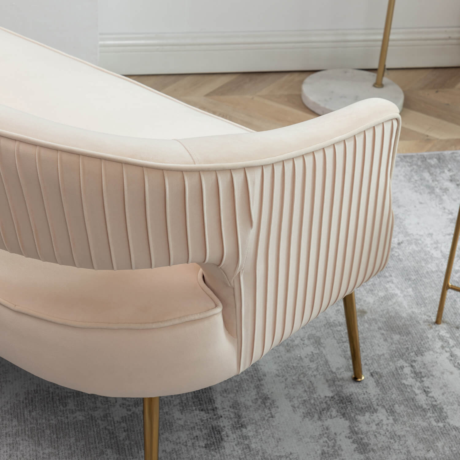 SEYNAR Modern 51'' Velvet Tufted Loveseat Open Back with Golden Metal Legs