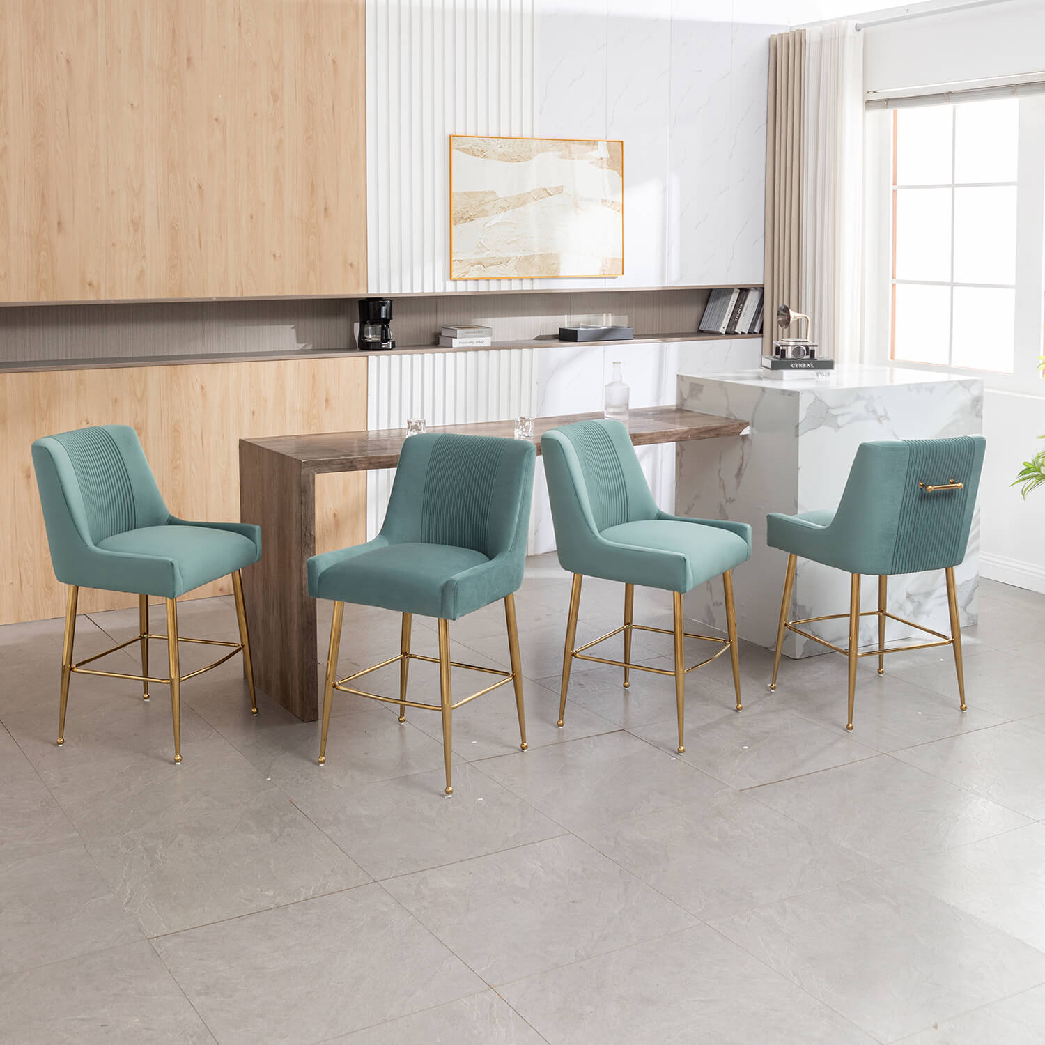 SEYNAR Modern Velvet 39'' H Metal Leg Counter or Bar Stools Set of 2/4
