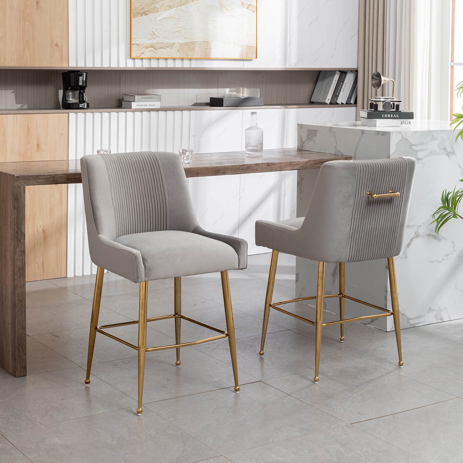 SEYNAR Modern Velvet 39'' H Metal Leg Counter or Bar Stools Set of 2/4